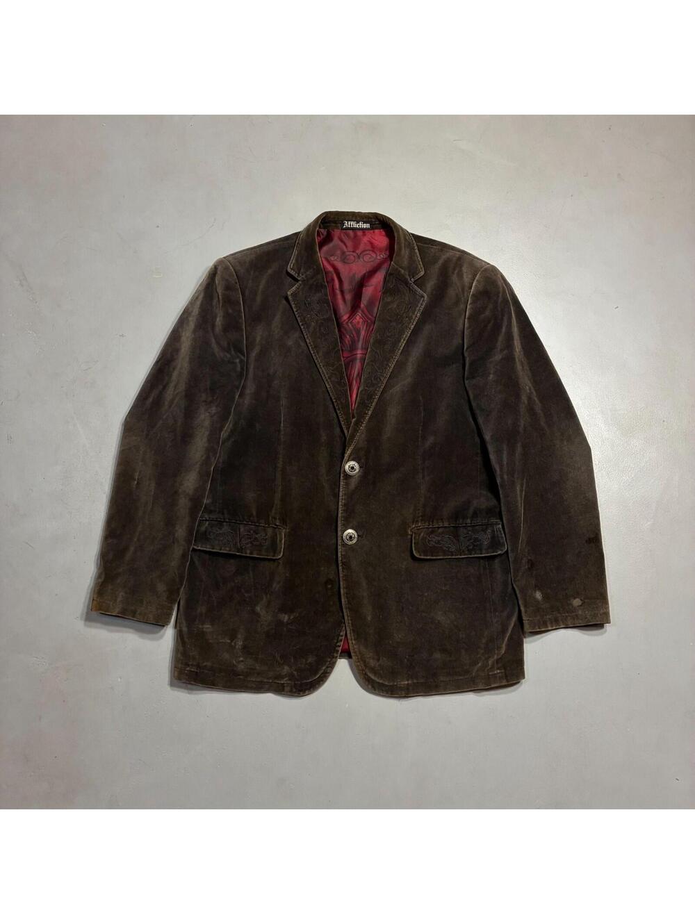 affliction red label velvet blazer brown Y2K